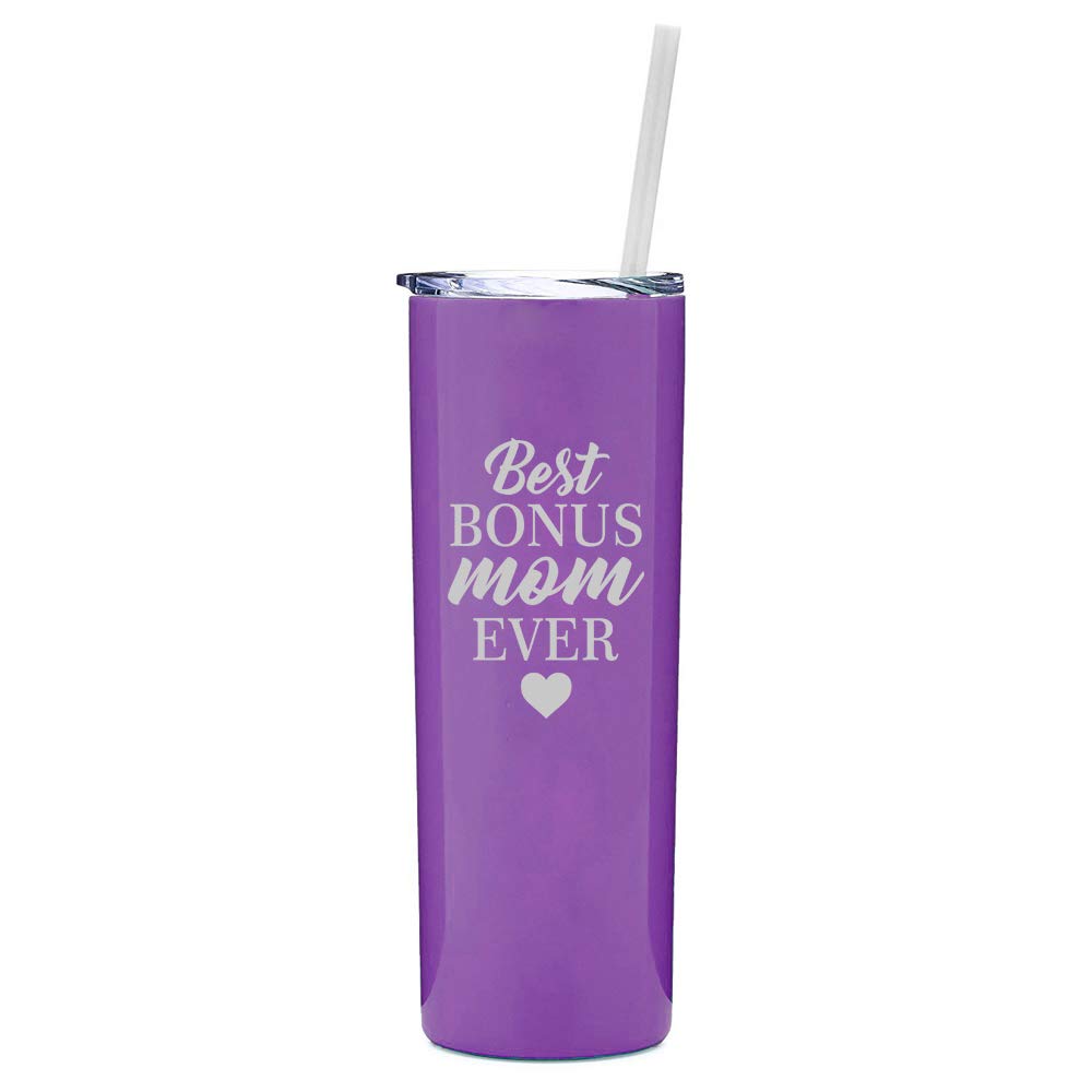 20 Oz Skinny Tall Tumbler Stainless Steel Vacuum Insulated Travel Mug With Straw Best Bonus Mom Ever Step Mom Mother