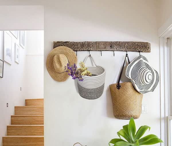 Luse Live 2 Pack Small Hanging Basket,Wall Hanging Baskets With Hooks,Small Hanging Storage Basket With Handle For Porch Living