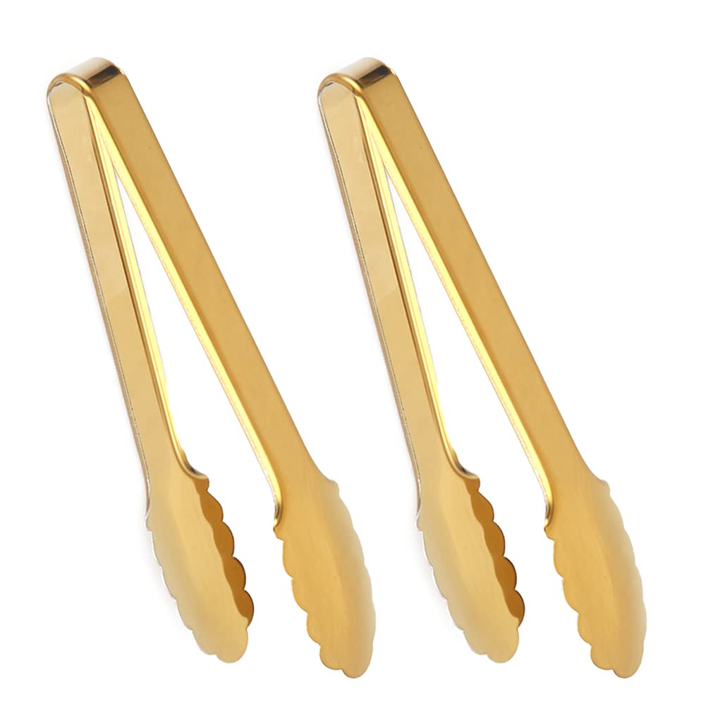 Iaxsee 2 Pack 9 Inch Gold Serving Tongs Gold Serving Utensils Salad Tongs Buffet Tongs Non-Slip & Easy Grip Stainless Steel Gold