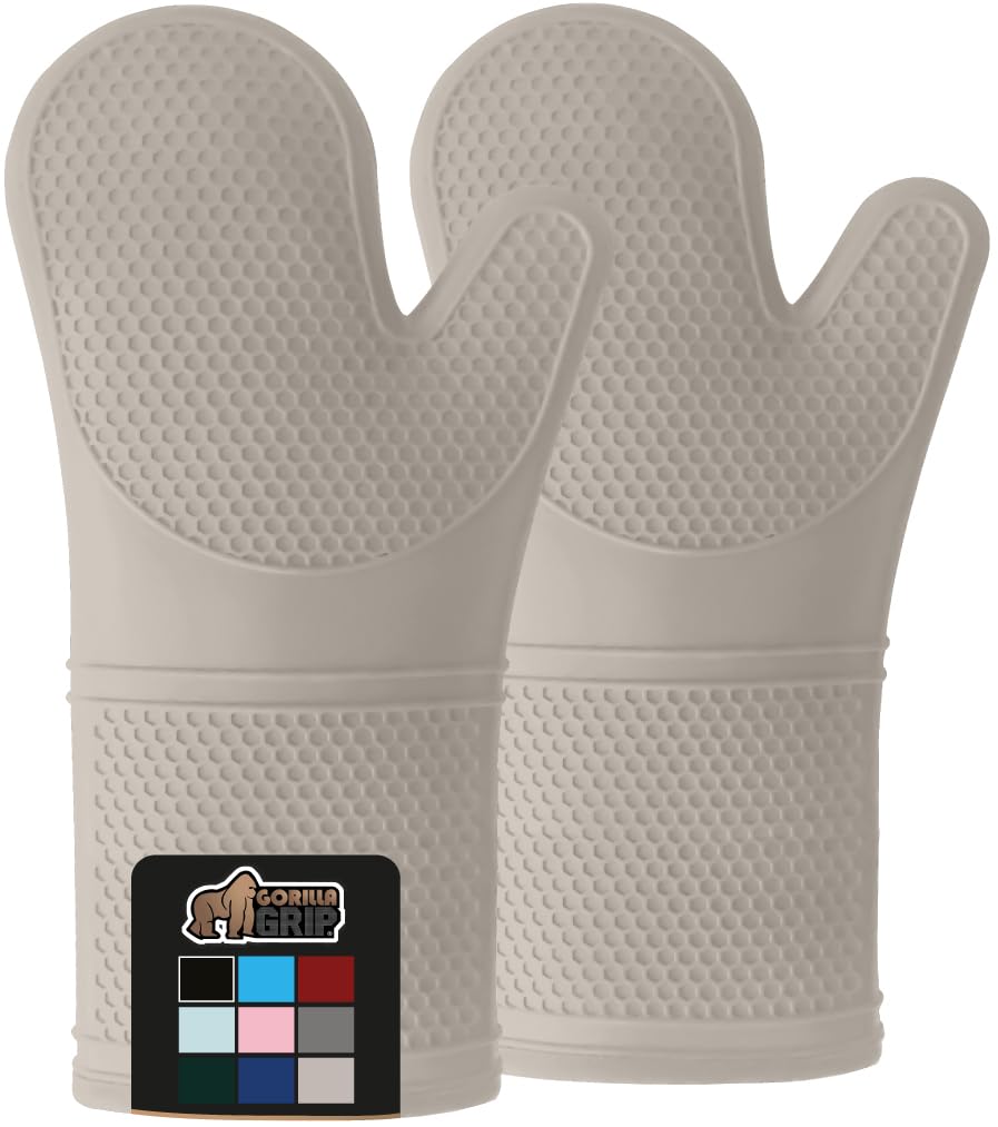 Gorilla Grip Heat And Slip Resistant Silicone Oven Mitts Set, 14.5 In, Soft Cotton Lining, Waterproof, Bpa-Free, Extra Long Thic