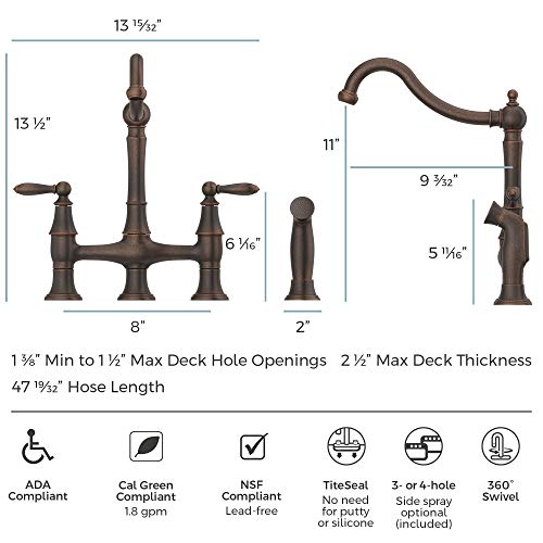 Pfister Courant Kitchen Faucet with Side Sprayer, 2-Handle, High Arc, Rustic Bronze Finish, Model F-031-4COU