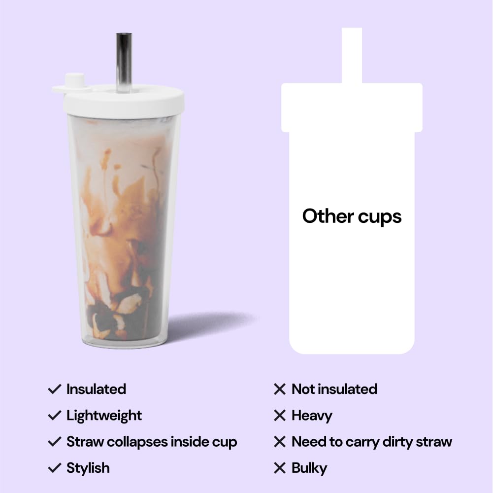 Reusable Boba Cup With Resealable Lid Plug - 17 Oz Double Wall Insulated | Smoothie Tumbler | Wide Stainless Steel Straw For Bub