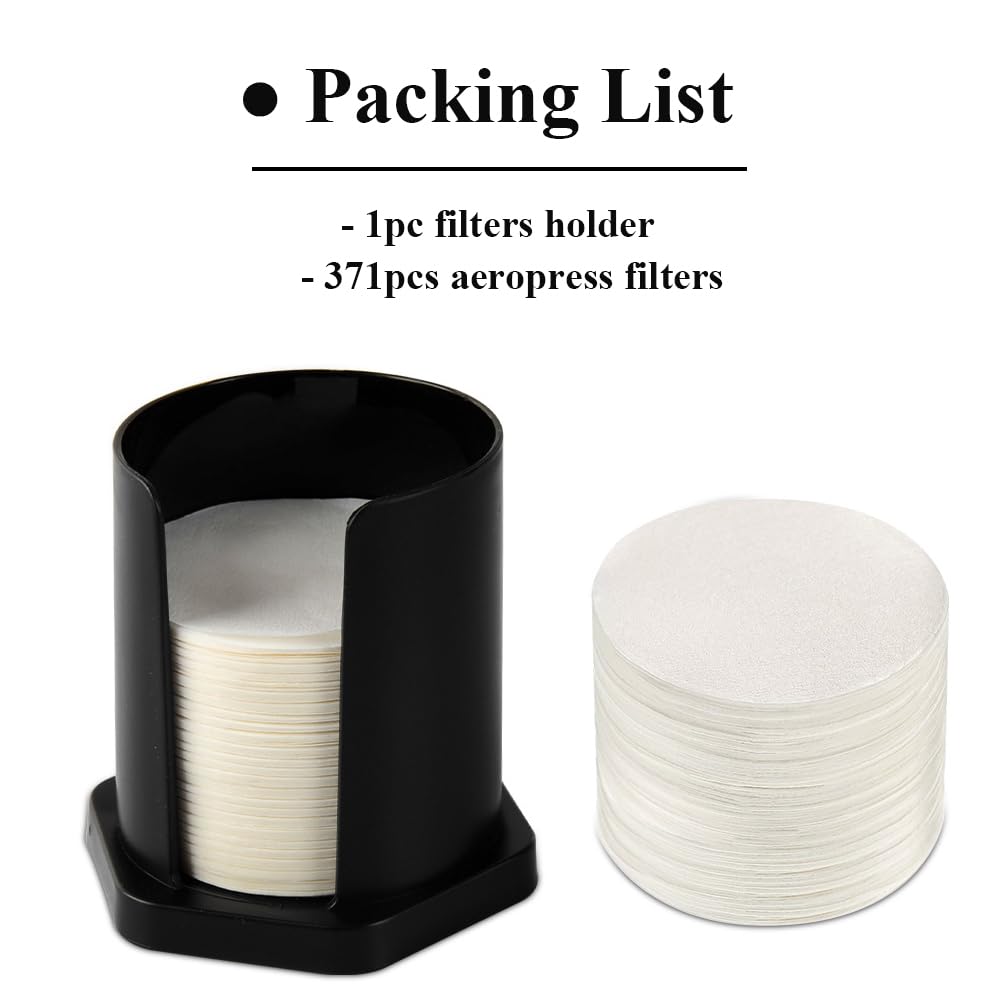 Coffee Filter Holder For Aeropress-Filters - Cafemasy Pack Of 371 Count Replacement Paper Filters With Black Aeropress Filter Ho