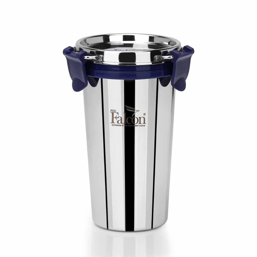 Pddfalcon Econxt Stainless Steel Tumbler/Glass Set With AllSteel Lid, Extra Clamp,Zero Plastic Contact,100% Leakproof Bis Certi