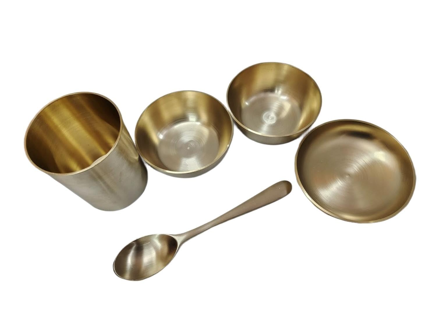 Bona Fide Kansa Thali Dinner Set | Bronze, 6 Pieces, Kansa Dinner Set,Heavy Gauge Matte Design,Thali Size 11 Inch(1800Gm),Kansa/