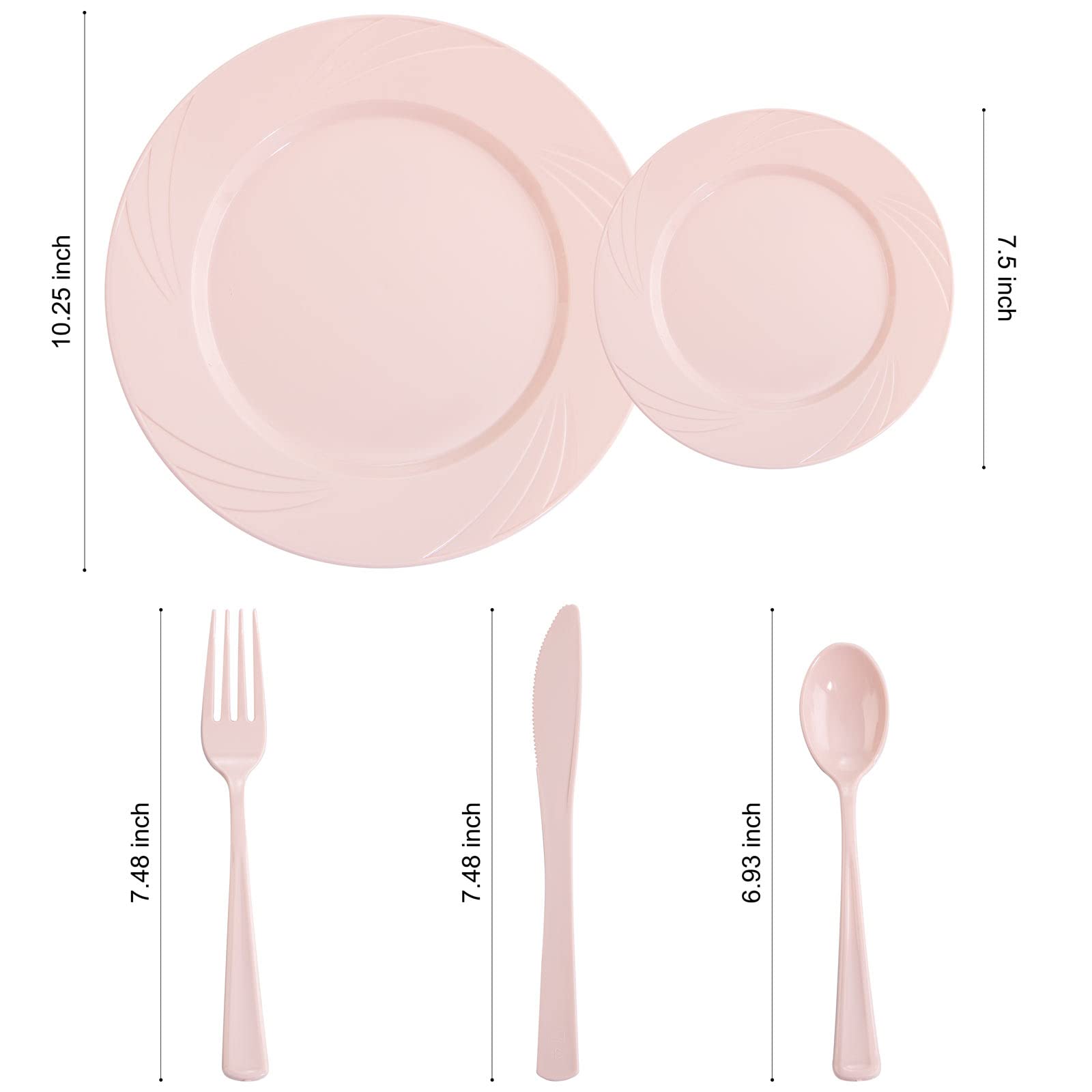 Youbet 125Pcs Pink Plastic Plates - Pink Birthday Plastic Plates Include 25 Dinner Plates 25 Dessert Plates 75 Silverware Baby S