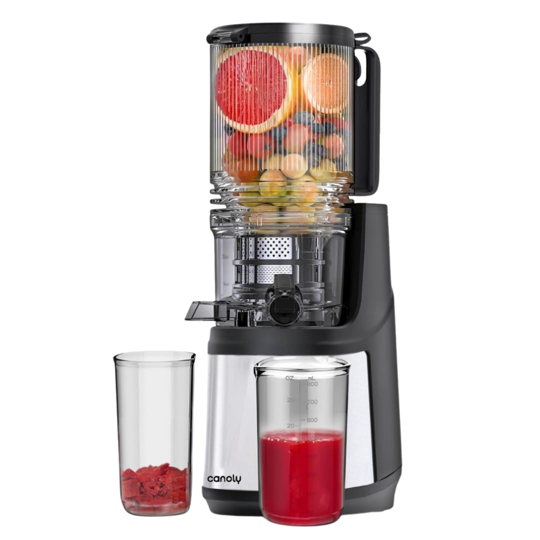 Canoly Cold Press Juicer, 15Year Warranty, Extra Large Mouth For Whole Fruits, 350W Slow Juicer, Easy To Clean, Easy To Assembl