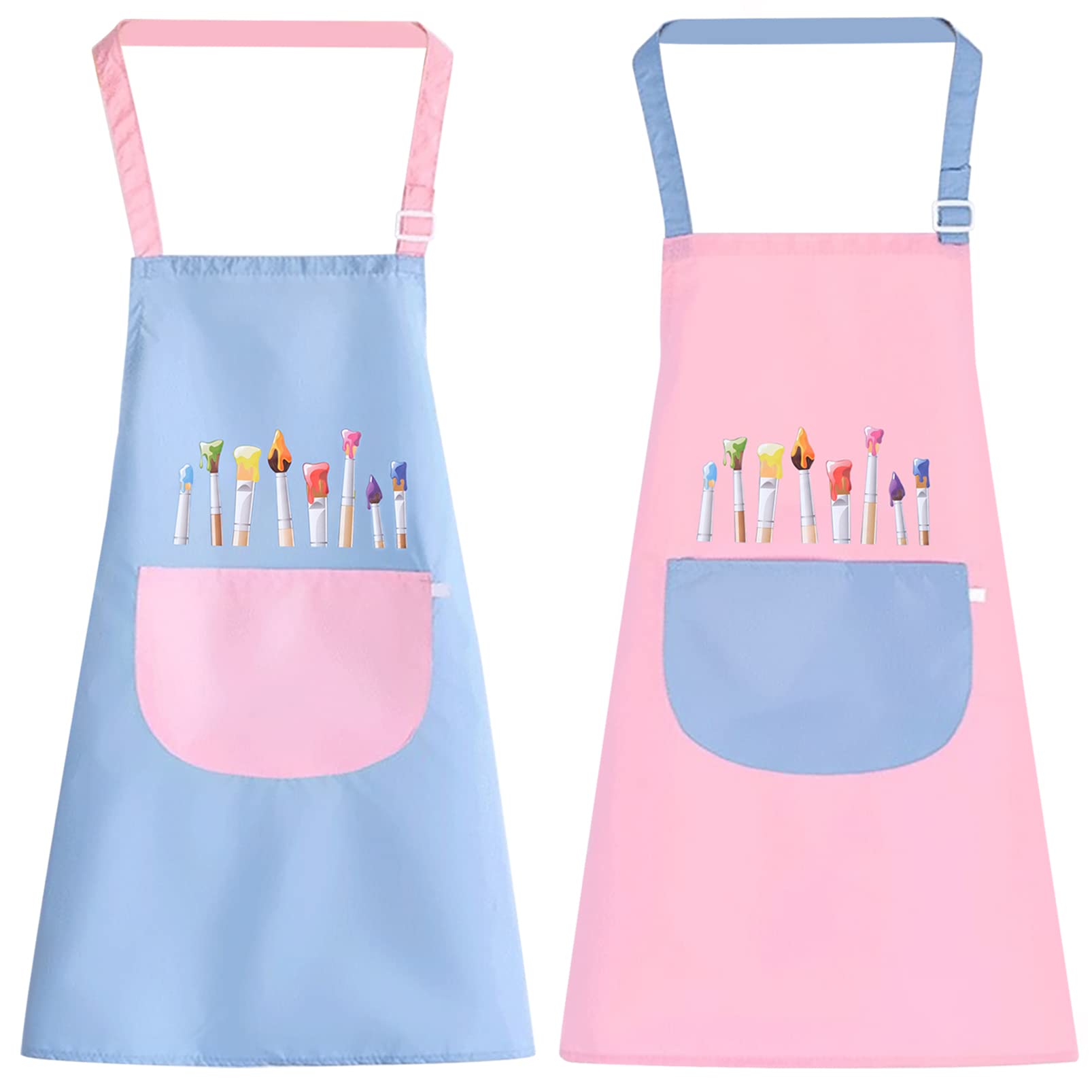 2 Pack ChildrenS Apron, Pink And Blue Cute Kids Apron, Adjustable Waterproof Apron With Big Pocket, Girls Boys Bib Aprons For P