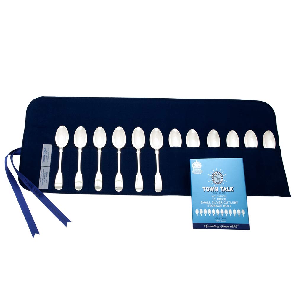 Town Talk 12 Section Silver Teaspoon Or Salad Fork Storage Roll, Blue