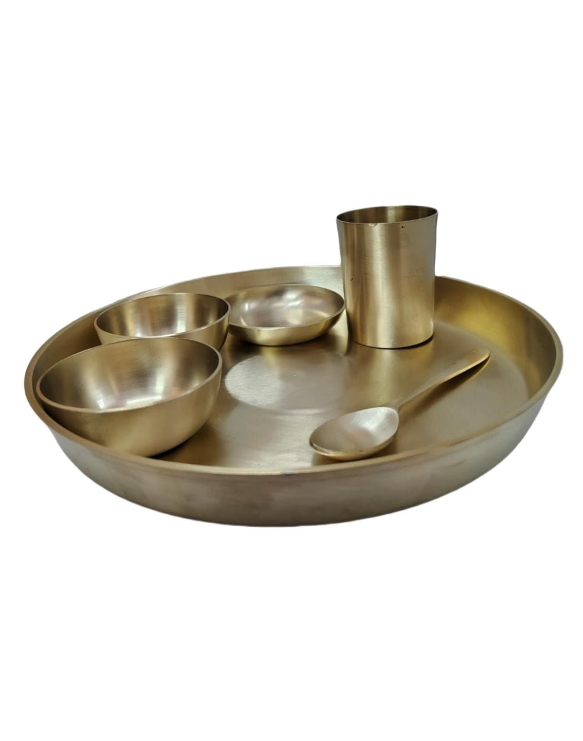 Bona Fide Kansa Thali Dinner Set | Bronze, 6 Pieces, Kansa Dinner Set,Heavy Gauge Matte Design,Thali Size 11 Inch(1800Gm),Kansa/