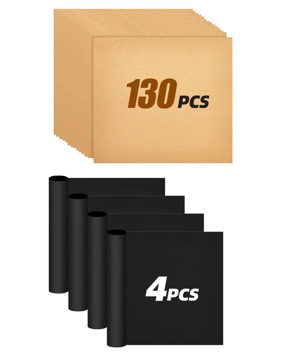 130PCs Paper Liners and 4PCs Reusable Teflon Baking Mats Compatible with