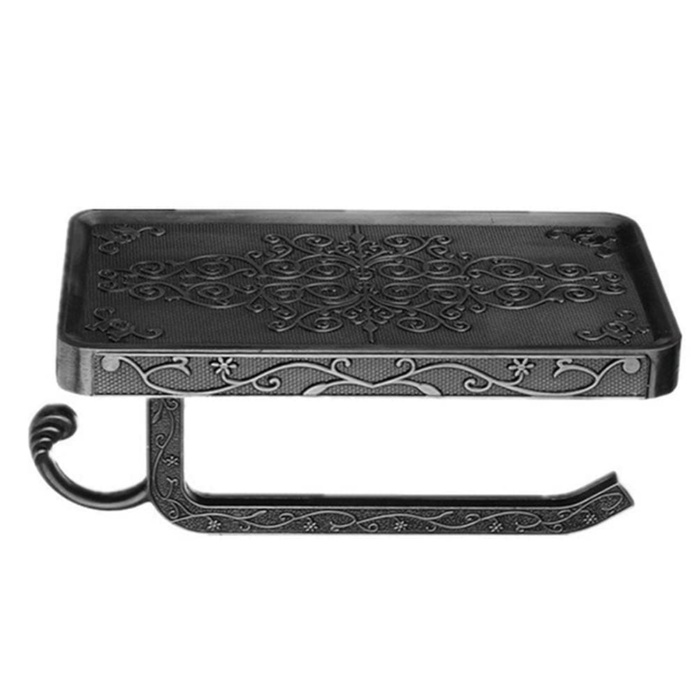 Vintage Paper Towel Holder With Cellphone Shelf For Bathroom, Wall Mount Anti-Rust Aluminum Paper Towel Rack (Brass)