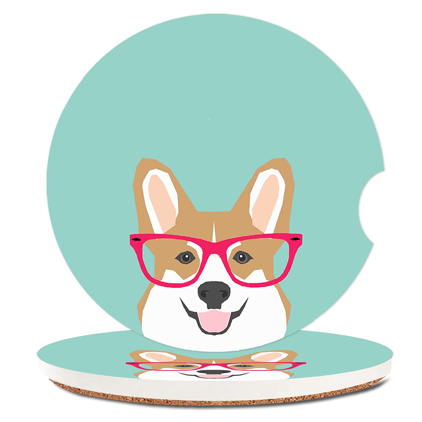 Corgi Cute Puppy Absorbent Cup Holders Car Coasters,Ceramic Stone Drinks Coaster Set,Corgi Gifts For Dog Lovers And Pet Owners L