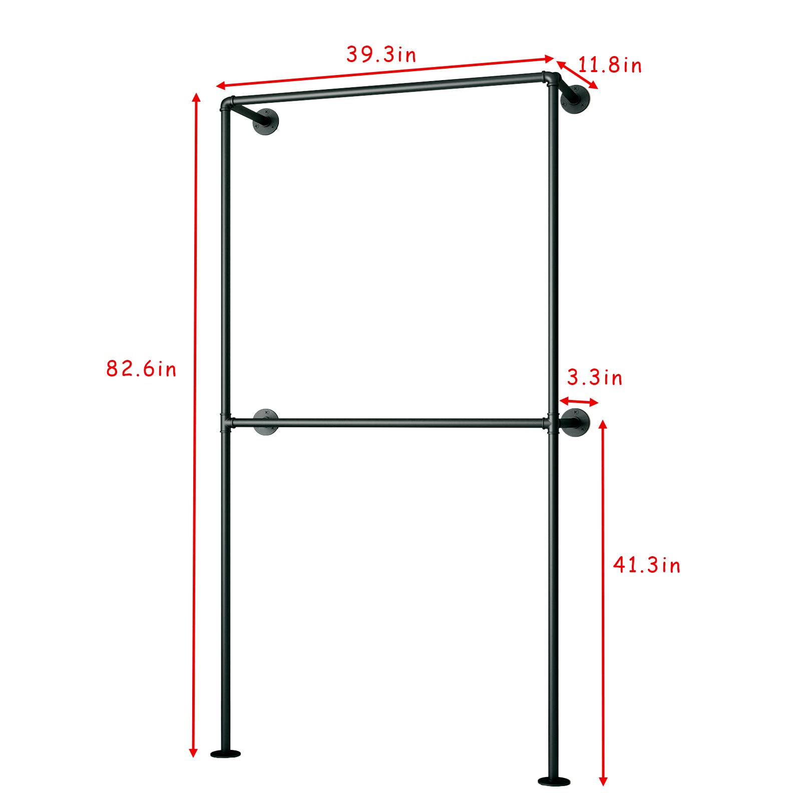 Ironjiazu Industrial Pipe Clothing Rack Wall Mounted Garment Rack,Black Clothes Rack Retail Display Hanging Rod For Closet Stora