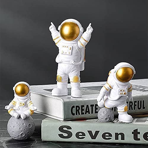 Street27 Resin Astronaut Spaceman Fantasy Statue Ornament Home Office Desktop Figurine Decors Set Of 3-Golden