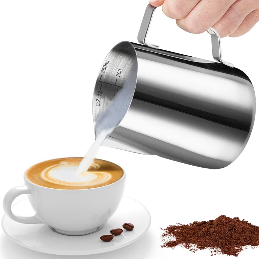 Hofason Stainless Steel Milk Frothing Pitcher Cappuccino Pitcher Pouring Jug Espresso Cup Creamer Cup For Latte Art, 12 Ounce (3