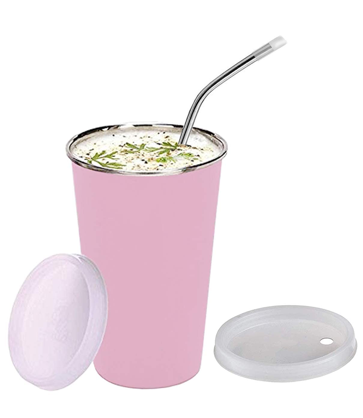 Parabrahma Stainless Steel Air Tight Glass With Sipper Lid & Straw With Extra Travel Lid For Kids, 300Ml (Pink)