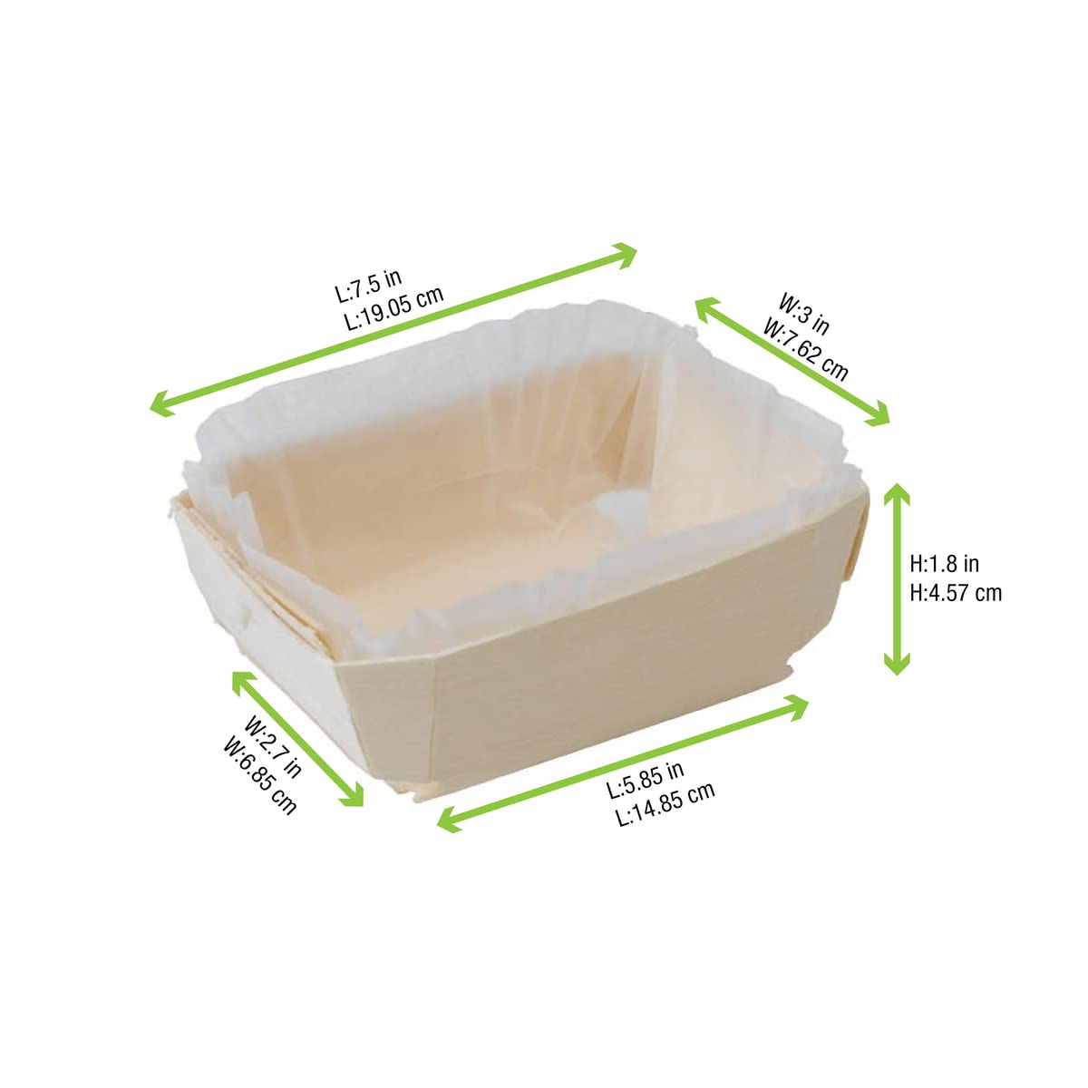 Wooden Baking Mold (Case Of 150), Packnwood - Wood Baking Pan With Baking Liners Included (16 Oz, 7.2'' X 3.1'' X 1.9'') 210Nbak