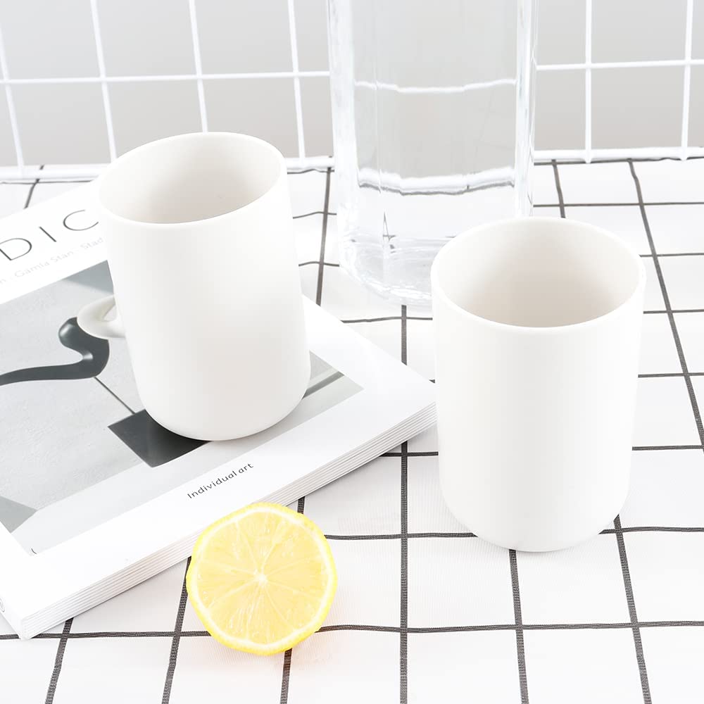 Wongwongcat Bathroom Tumbler, Unbreakable Dishwasher Safe Drink Cup 300Ml, 2 Pieces (White&White)