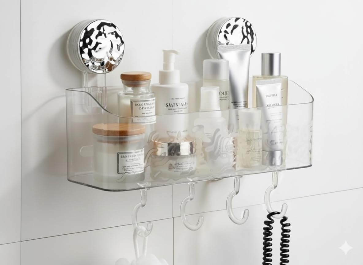 HOME&I Suction Cup Shower Caddy and Toothbrush Holder for Bathroom & Shower, Drill-Free Toothpaste, and Razor Organizer, Removab