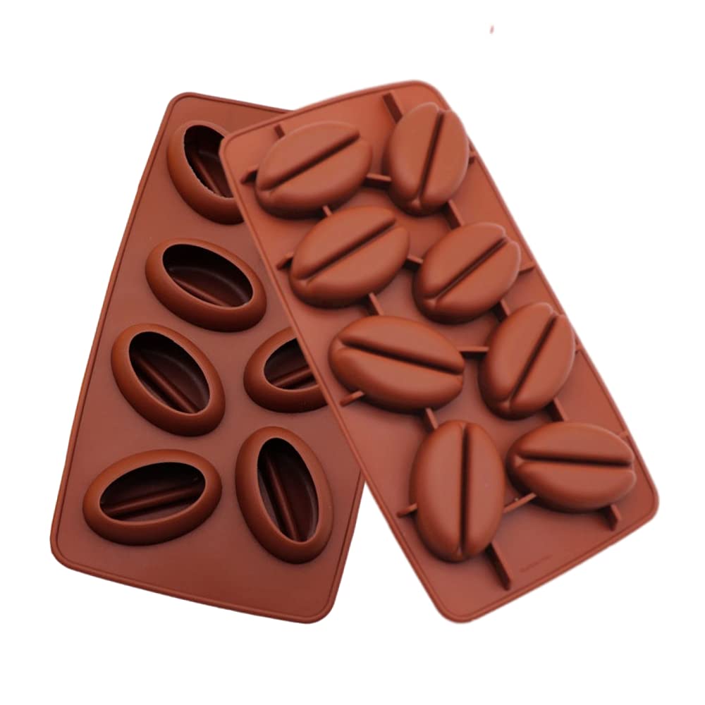 2 Pcs 8 Cavities 3D Coffee Bean Silicone Ice Cube Mold Beans Mould Candy Fondant Mousse Cake Milk Chocolate Dessert Soap Wax Mol