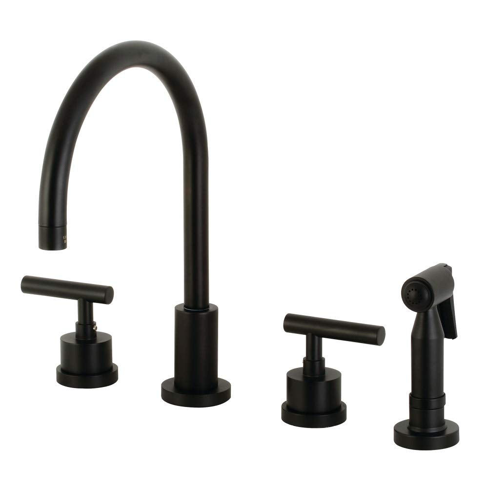 Kingston Brass KS8720CMLBS Manhattan 8-Inch Widespread Kitchen Faucet with Brass Sprayer  Matte Black