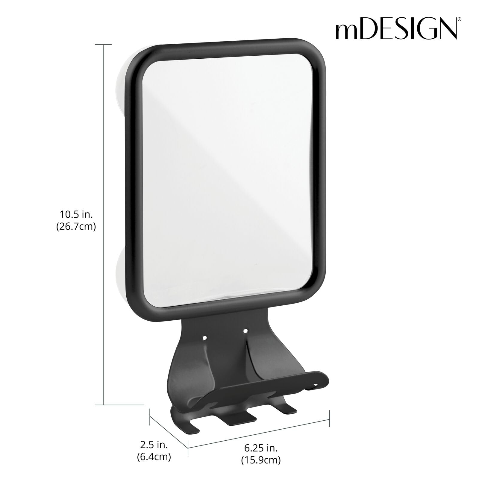 mDesign Large Modern Metal Suction Shaving Mirror Center for Bathroom Showers and Tubs - Holders for Shaving Cream and Razors -