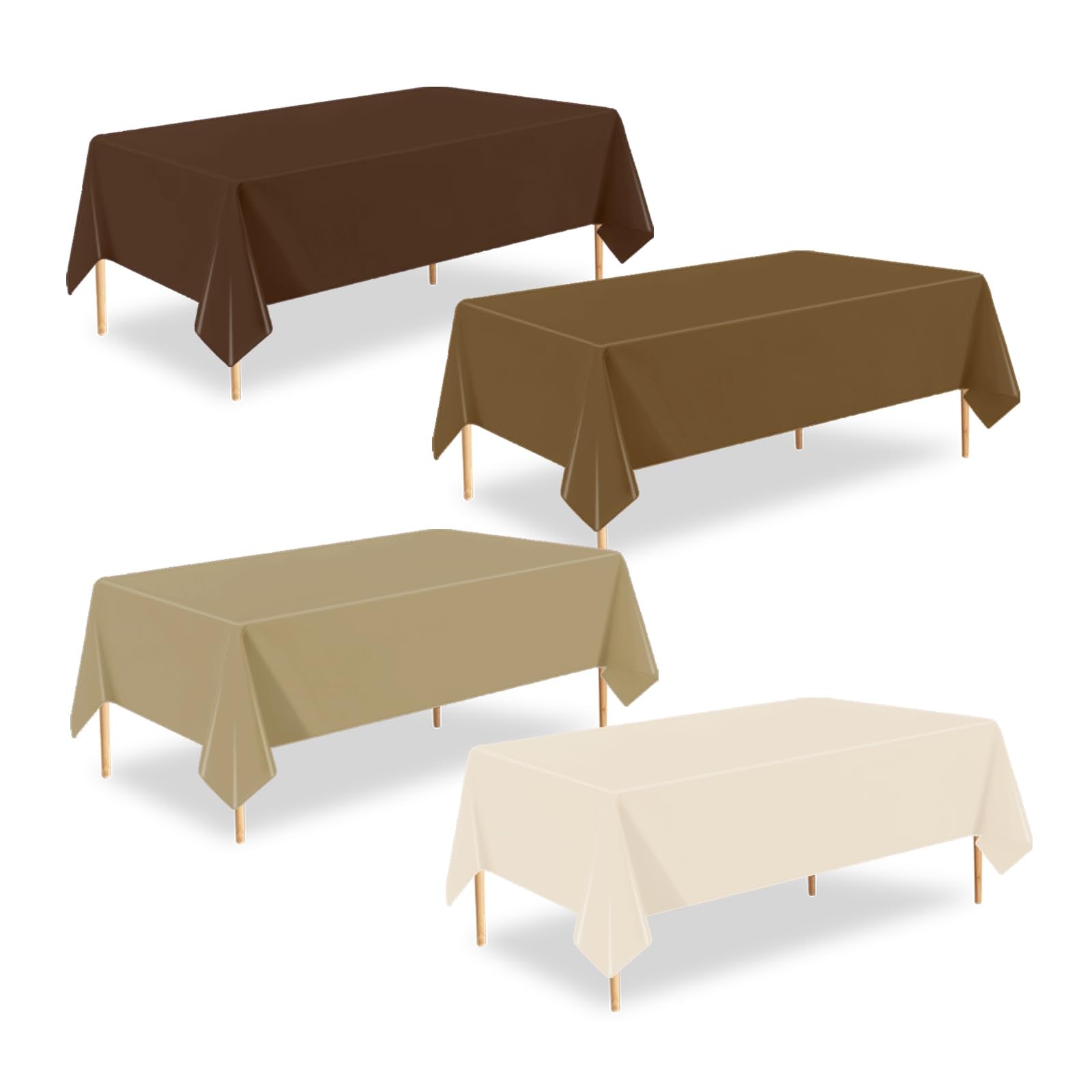 ZHIAXTON 4 Pack Brown Plastic Tablecloth, 54 X 108 Inch Disposable Rectangle Table Cloth 4 Gradient Brown Colors Table Cover for