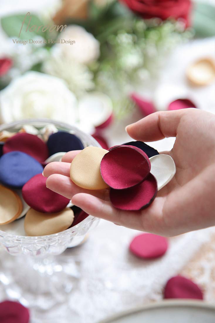 Floroom 300Pcs Rose Petals Burgundy Navy Faux Silk Flower Petals For Wedding Flower Girl Basket Aisle Runner Scatter Dinner Tabl