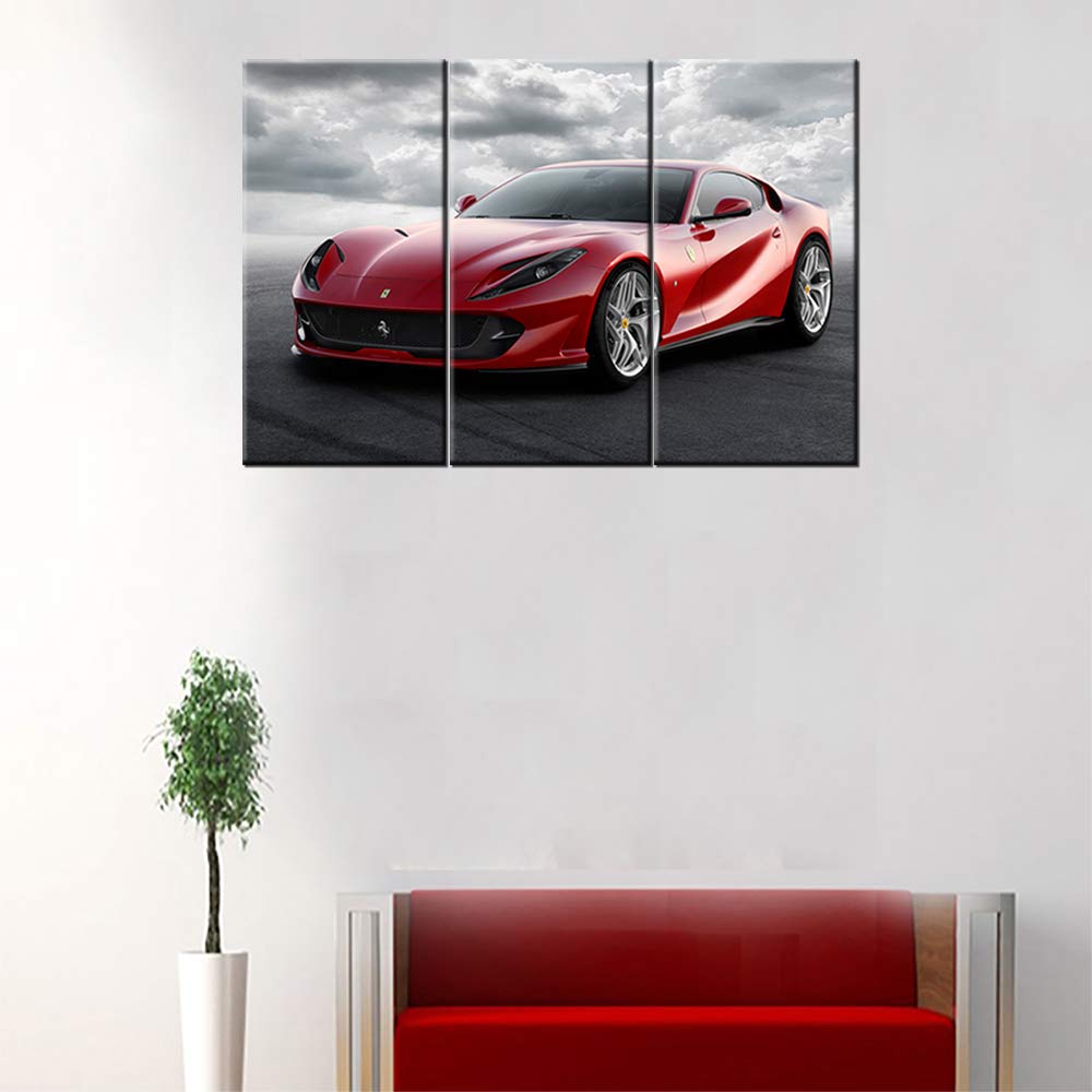 3 Pieces Red Sport Car In Black And White Posters Canvas Framed Wall Art Racing Cars Pictures Printed On Canvas Painting Artwork