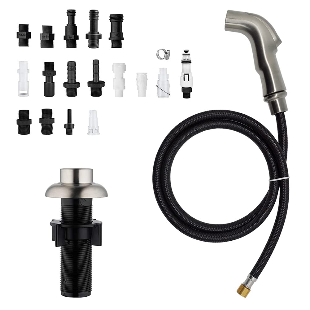 Kitchen Sink Sprayer Replacement,Kitchen Sink Faucet Sprayer Hose,Kitchen Sprayer Head Replacement , 17 Adapters Available, Brus