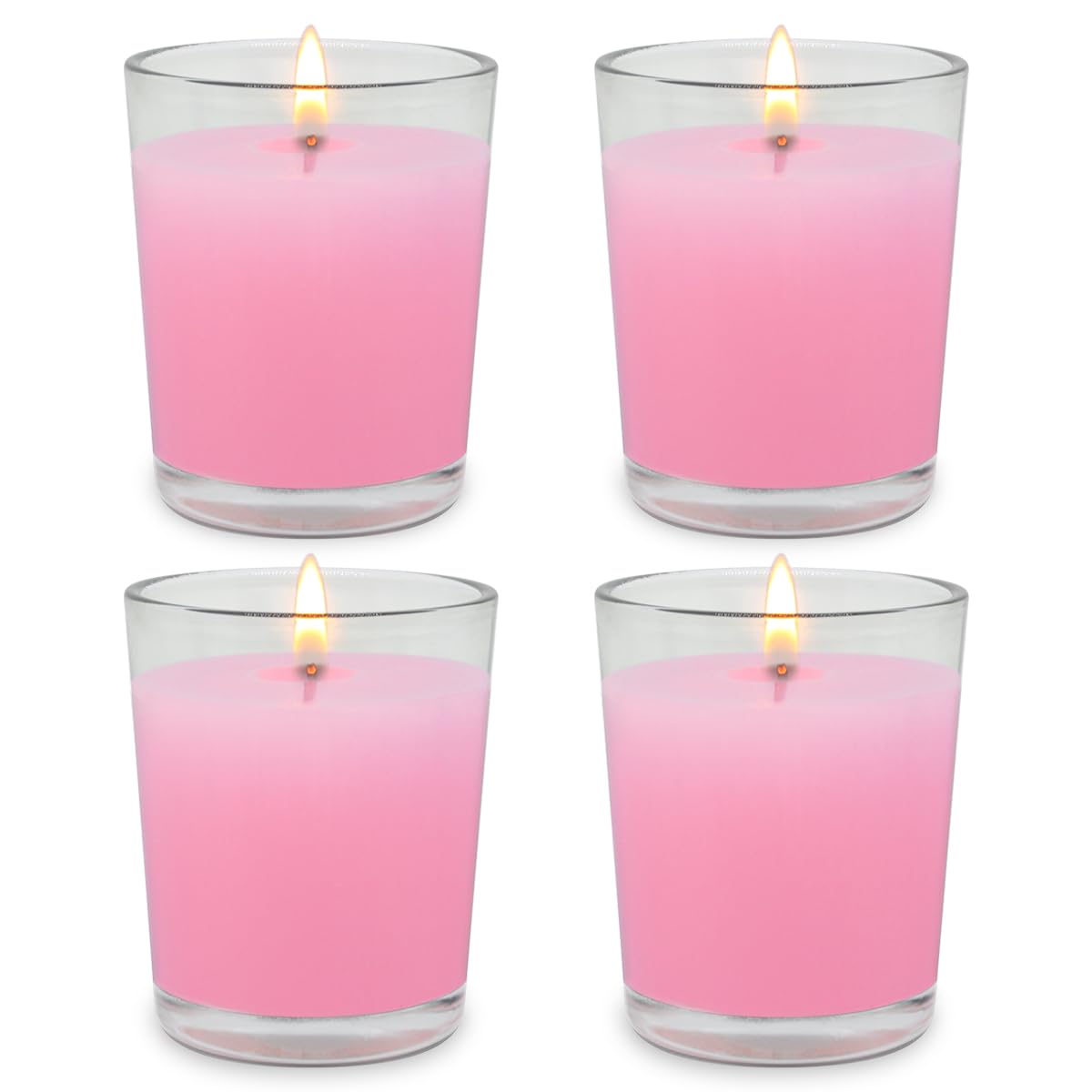 Set of 4 Pink Votive Candles, Clear Glass Filled Unscented Soy Wax Candle for Home D  cor Weddings Spa Holidays Party and DIY