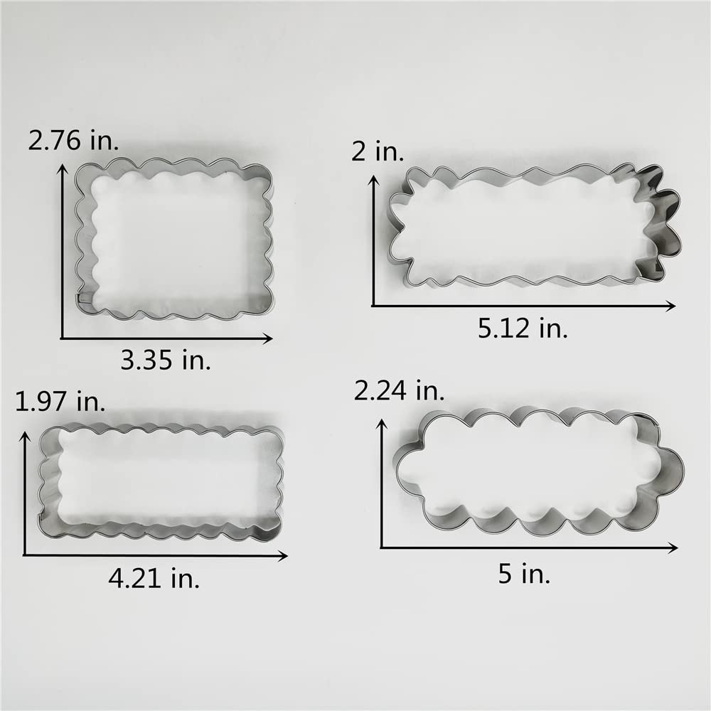 Liliao Rectangle Scalloped Edge Cookie Cutter Set, Stainless Steel (Rectangle And Scalloped Edge 8-Piece Set)