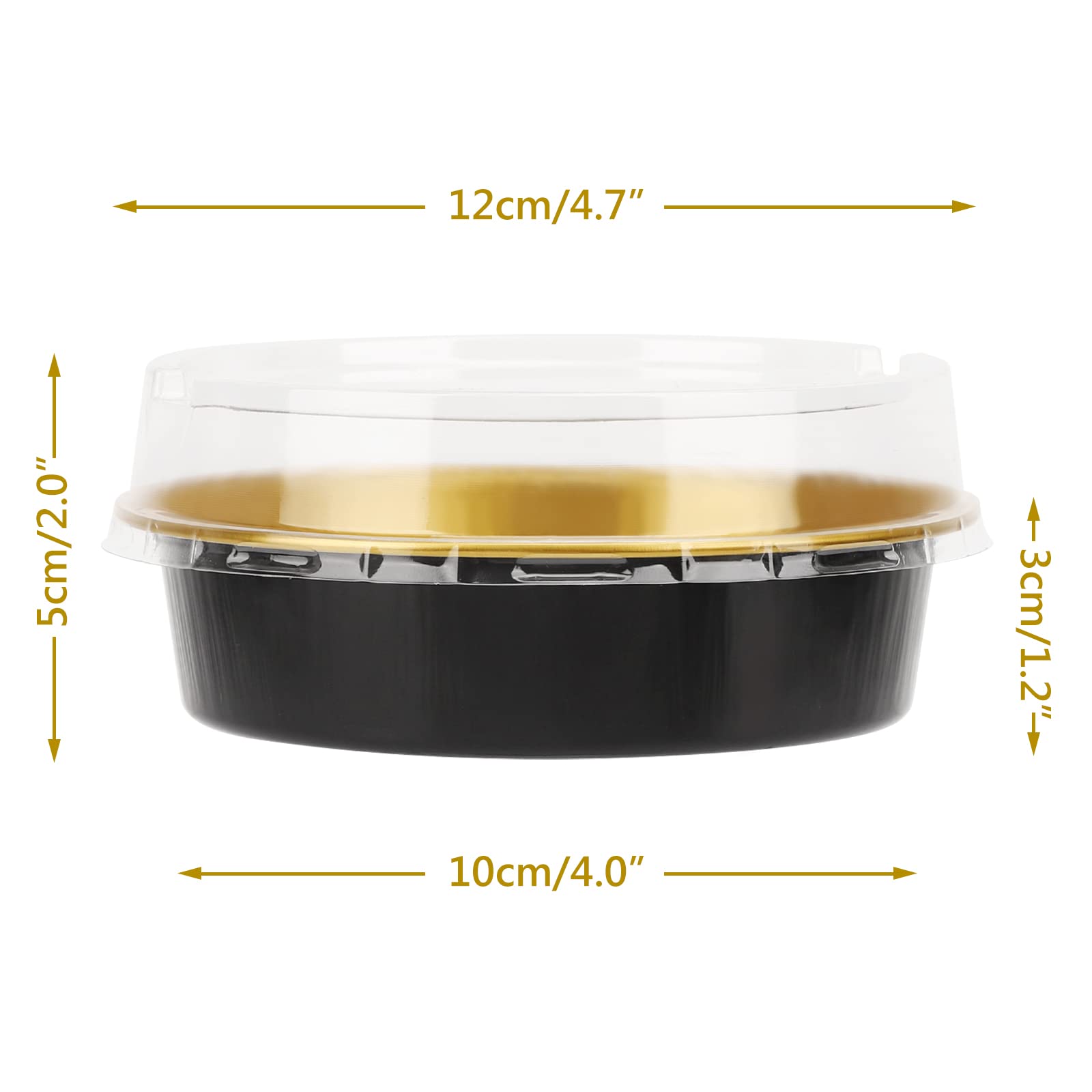 Beasea Aluminum Cupcake Pans With Lids  4 Inch 100 Pack Disposable Pie Pans For Cake  8 Oz Aluminum Pie Pan Tin Black Golden Tart Pans Round Oven Baking Mini Cake Pan For Pie Tart Quiche