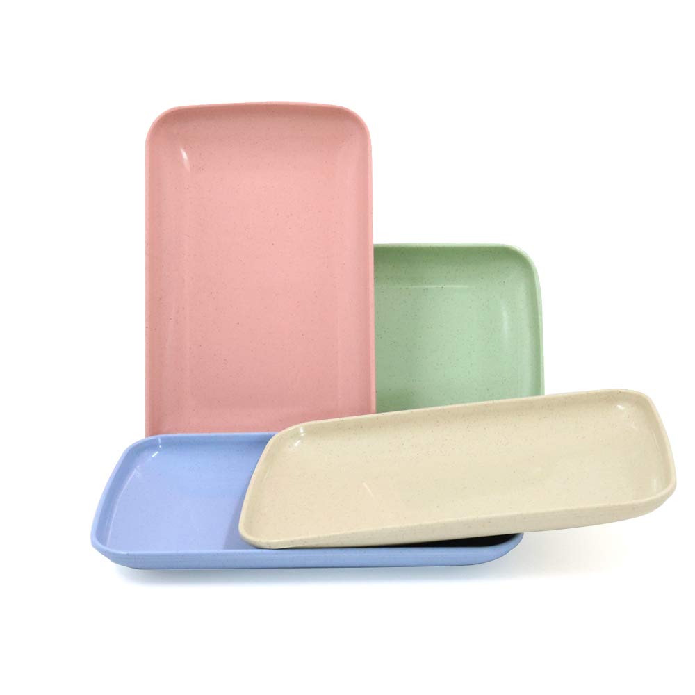 Roucerlin 4 Colors Big Rectangular Dinner Plates, 9.3 X 5.7 In Unbreakable Pp Plates, Reusable Durable Lightweight Salad Plate F