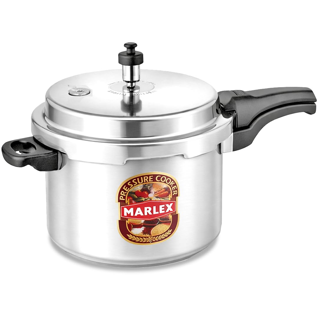 Marlex Aluminium Pressure Cooker 5 Litre With Outer Lid - 5 Year Warranty (Isi Certified) - Gas Stovetop Compatible Cooker For 5