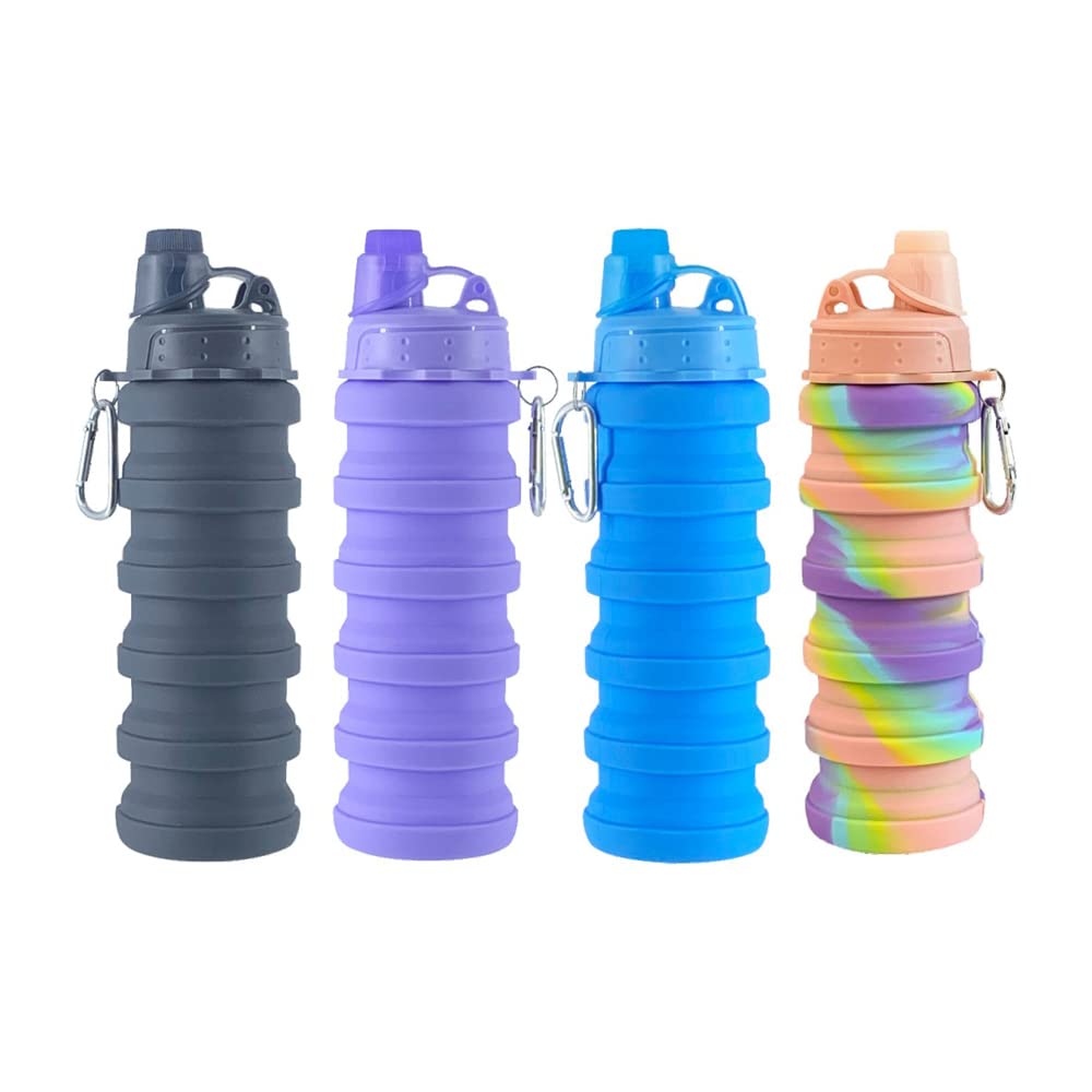 konlongzan Collapsible Water Bottles 2 pack Travel Water Bottle 500ML. (Blue+Purple)