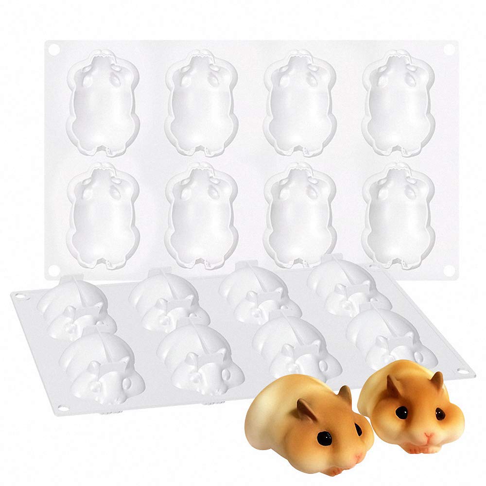 8 Cavities Small 3D Hamster Shape Silicone Mold Cake Baking Tray Dessert Mousse Cake Mold For Pastry Brownie Jelly Truffle Puddi