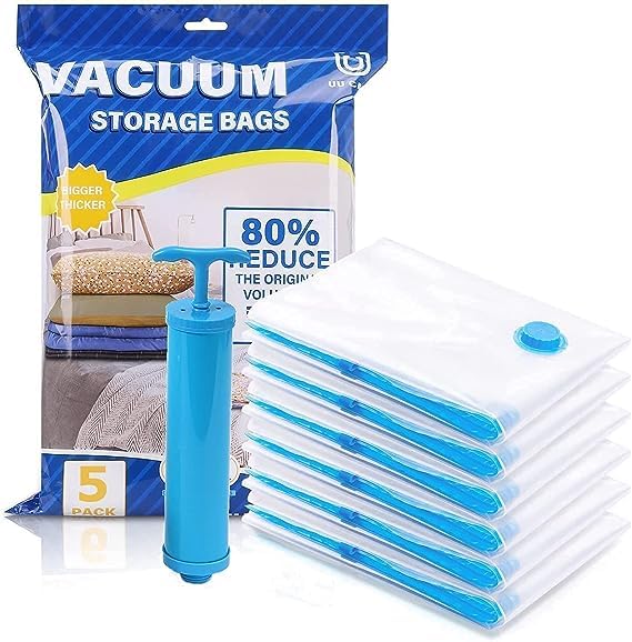 Kgeorix Vacuum Sealing For Clothes Storage Bedding Comforters Blankets Airtight Reusable Ziplock Bag With Travelling Hand Pump R