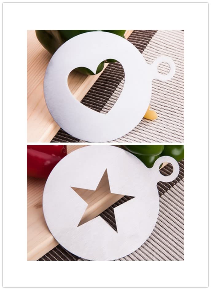 Coffee Stencils,Liuhuizeyu 2 Pcs Latte Art Heart Star Shape Coffee Mold Tool For Latte Cappuccino Cupcake Cookies Hot Chocolate