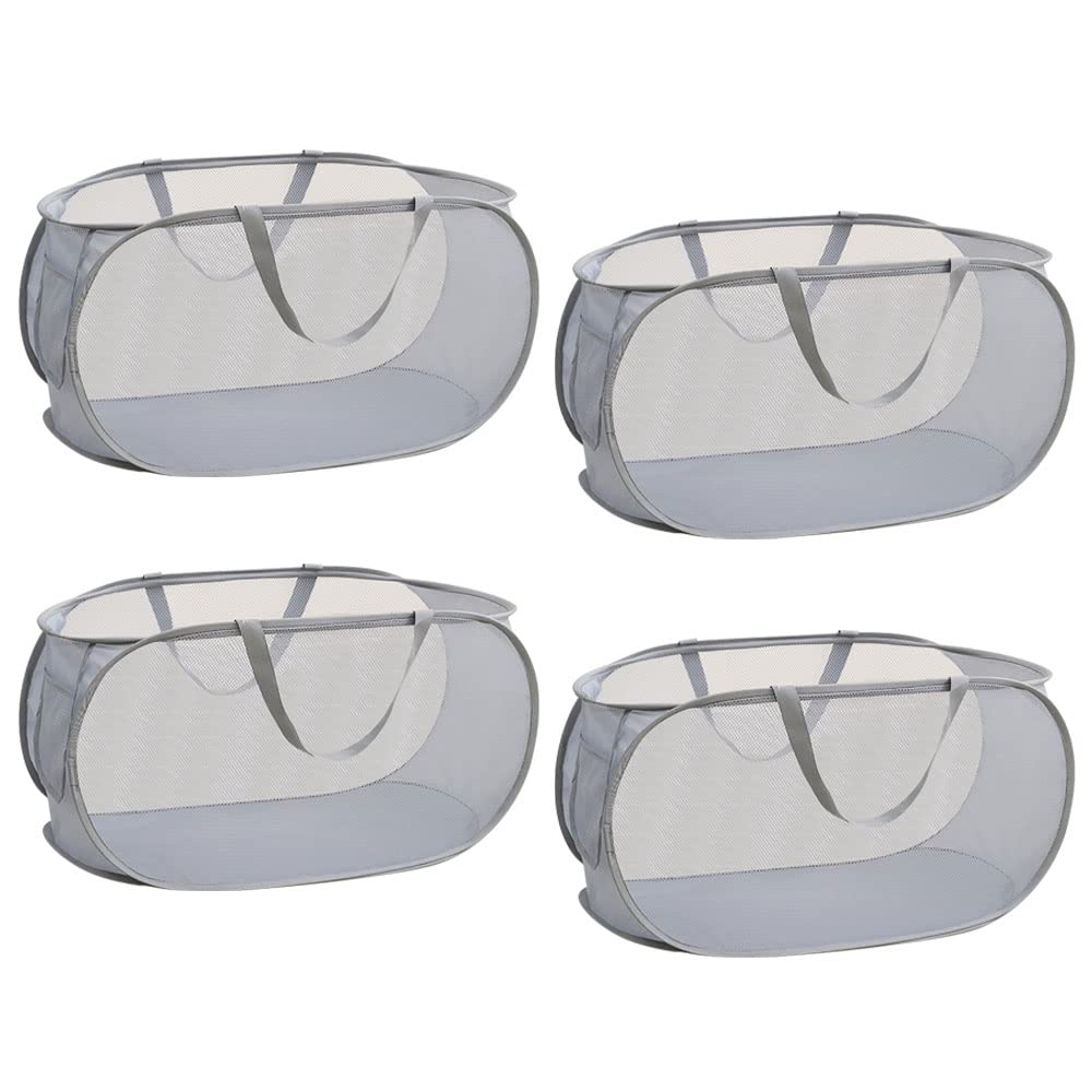 Rubruan 4 Piece Popup Mesh Laundry Basket Durable Handles Collapsible Laundry Baskets Foldable Clothes Pastic Hamper For Laundry