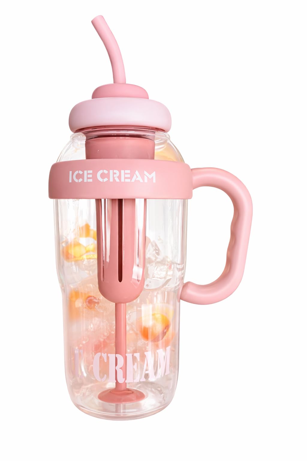 Shopolife Jar Water Bottle With Straw & Handle || Ice Cream Mason Jar Water Bottle With Straw(1300 Ml), Ice Cream Design, Handle