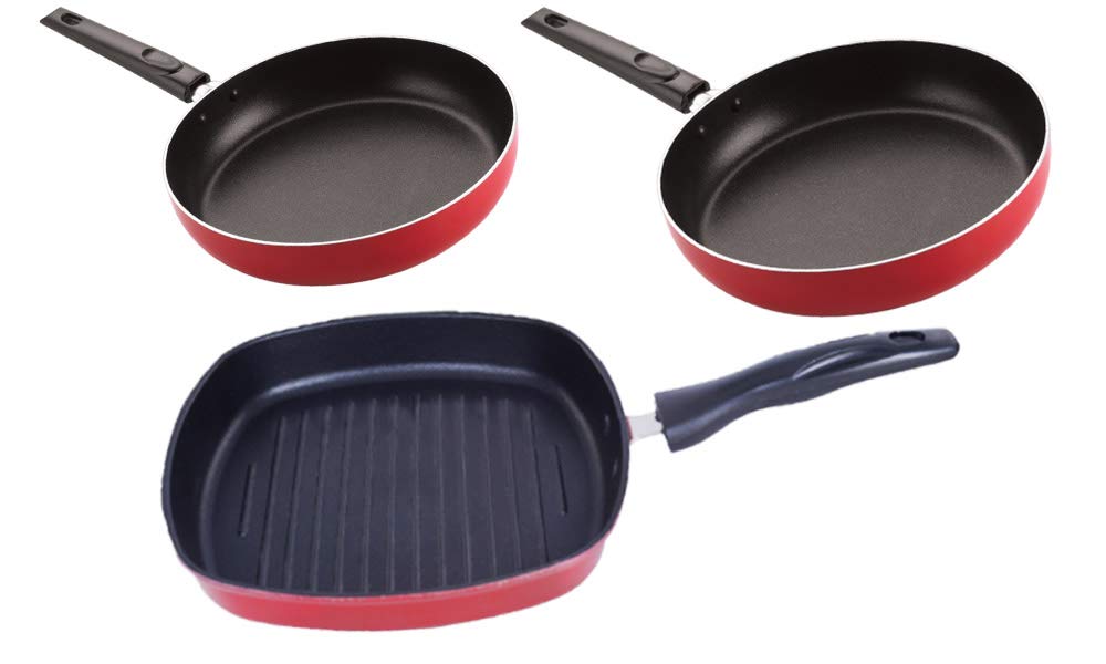 Nirlon Dishwasher Safe Non Stick Cookware Pots And Pans Set Of 3 Pieces (Fp10_Fp11_Gp24)