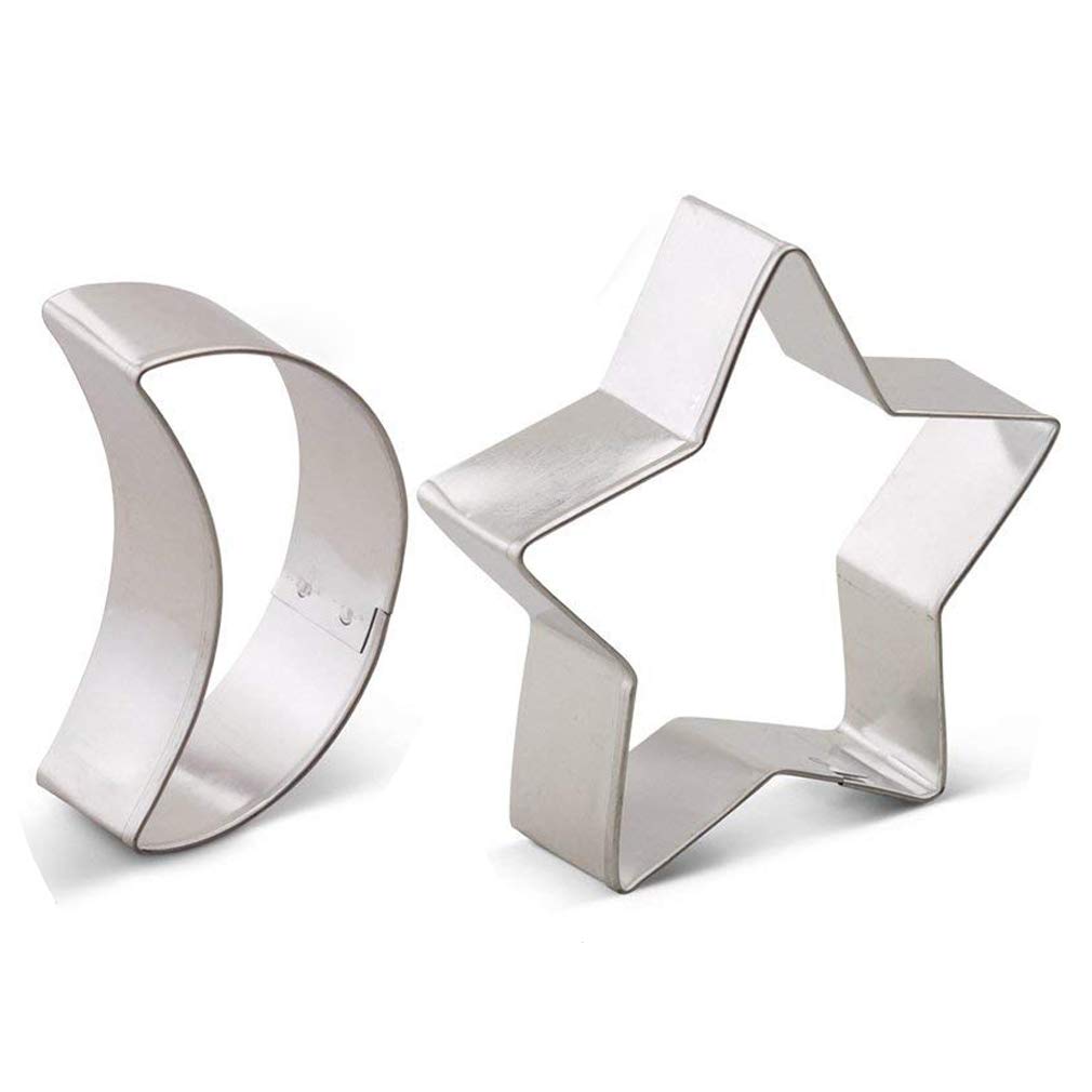 2 Pieces Moon And Star Cookie Cutter Set - Food Grade Stainless Steel