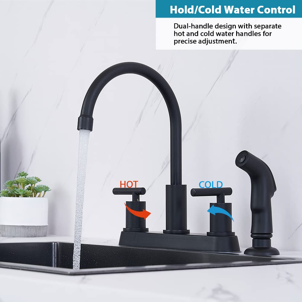 Black Kitchen Faucet  Matte Black Kitchen Faucet with Sprayer  3 Hole or 4 Hole Matte Black Faucet for Kitchen Sink  Touch Kitchen Faucet with Side Sprayer TDLKF024B