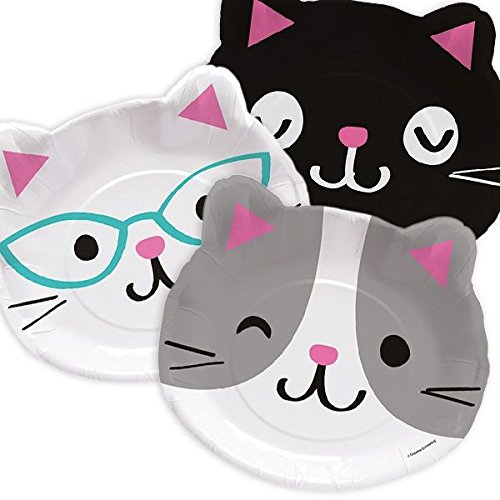 Creative Converting 328704 Cute Cats Shaped Paper Dinner Plates - 8 Pcs Multicolor, 8'' X 9''