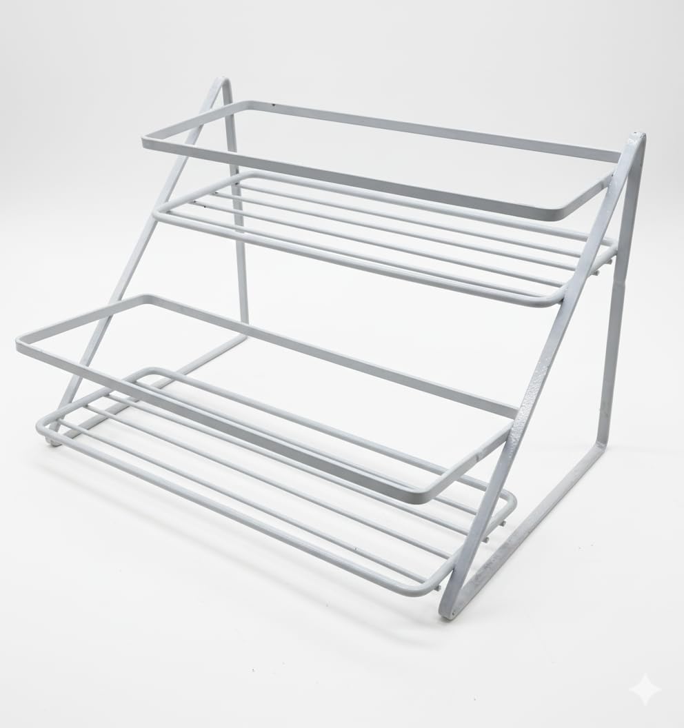 Naoe 2Tier Metal Wire Countertop Rack, Grey, For Kitchen Spice And Bathroom Organiser, 27.5 X 20 X 18 Cm