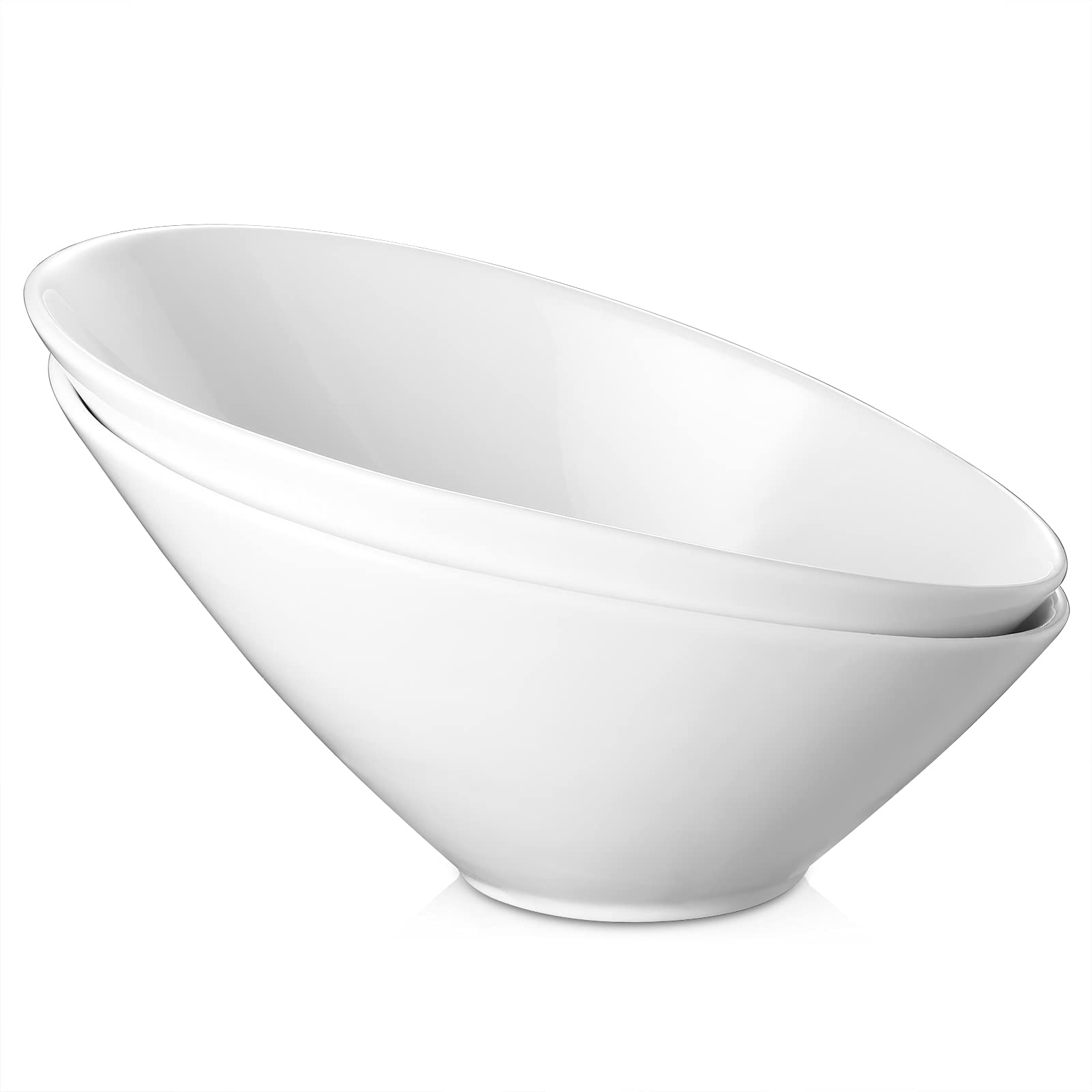 DOWAN 26 OZ Slanted Salad Bowls of 2 Packs - 9.5 Angled Serving Bowls for Salad, Pasta, Fruit, Sauce - Ceramic White Bowls for R