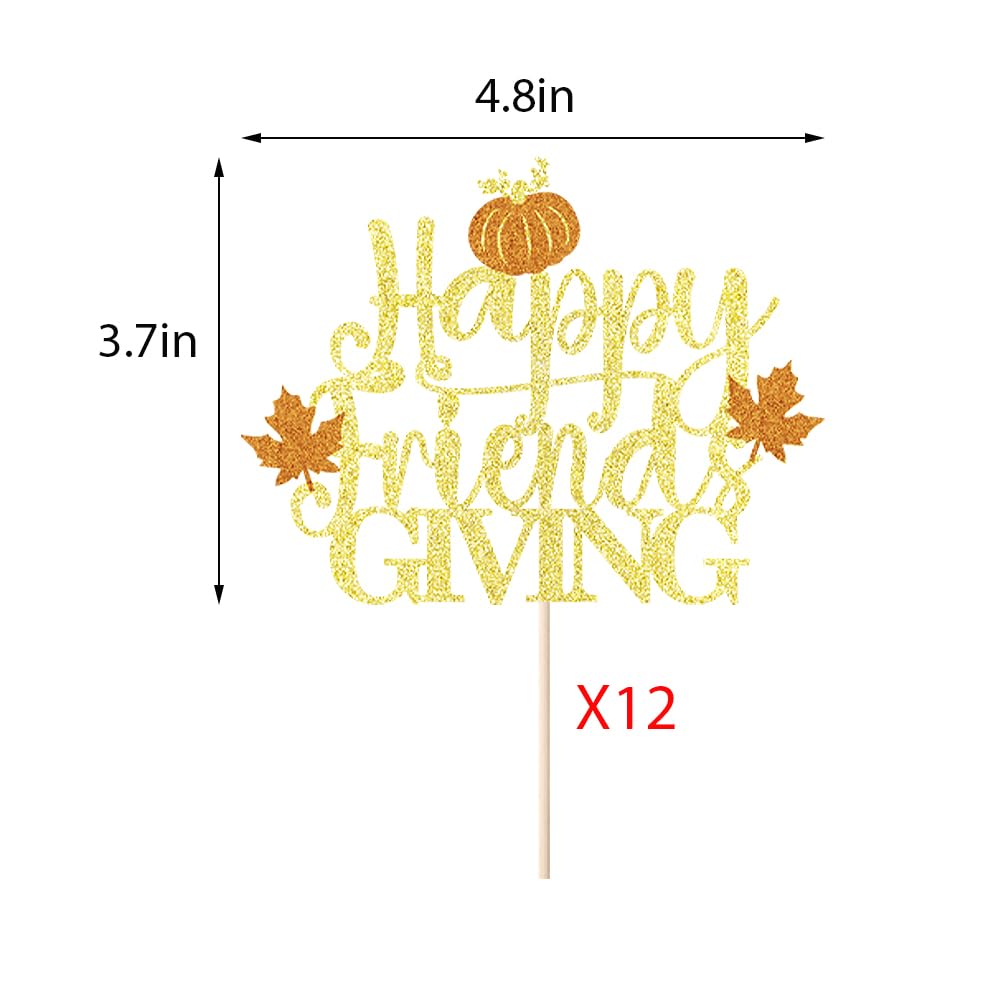 YUINYO 12PCS Happy Friends giving Cupcake Toppers Glitter Fall Theme Thanksgiving Cupcake Picks Maple Leaf Pumpkin Give Thanks C