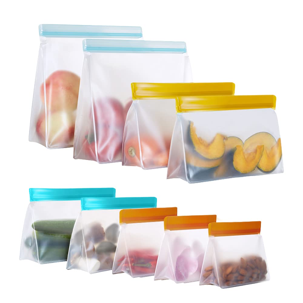 Reusable Food Storage Bags Stand Up, 9 Pack Ziplock Reusable Freezer Bags, Leakproof Storage Gallon Bags, Reusable Food Bags, Sa